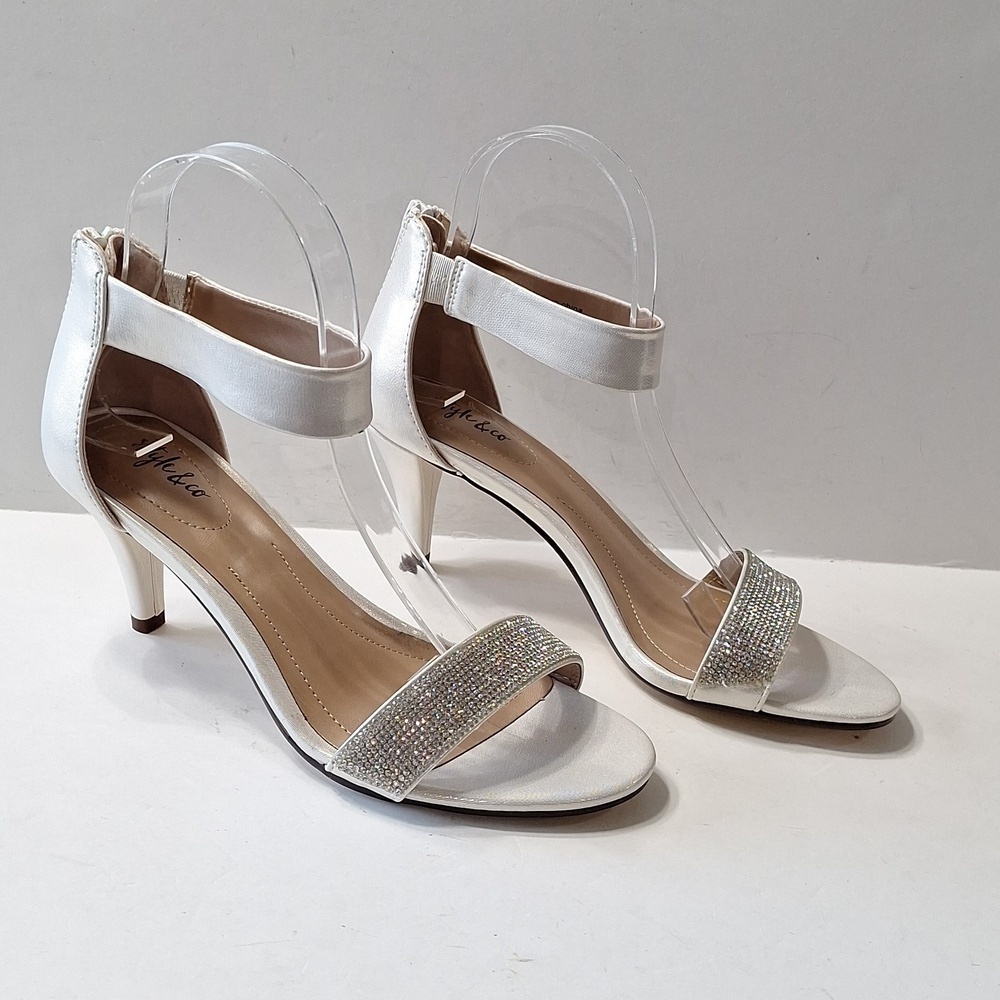 Style & Co. NEW White Silver Elegant Rhinestone Dressy Glam 2.5" Heels Size 7.5M